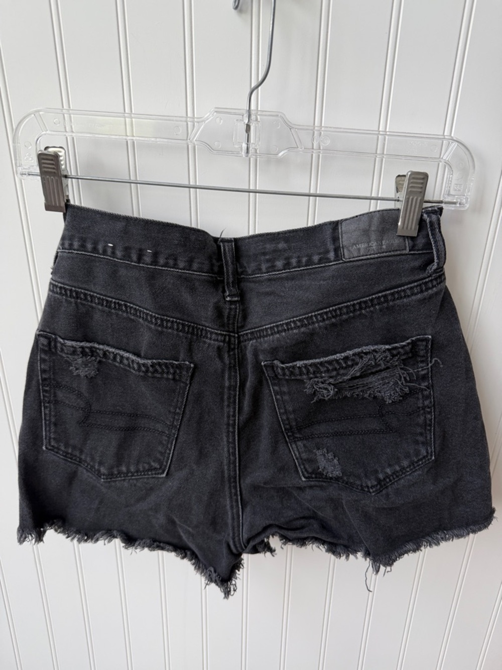 (090)American Eagle Outfitters Black Distressed Denim Jean Shorts - Picture 5 of 7